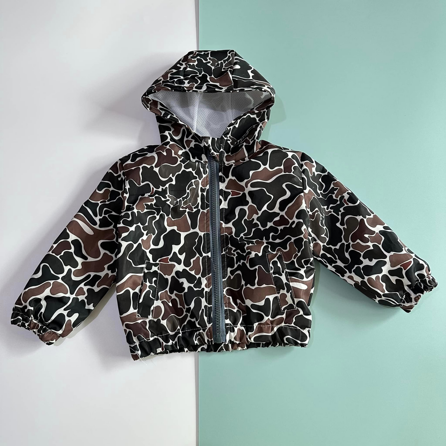 NO MOQ sales  GT0635 Camouflage hooded jacket milk  silk fabric