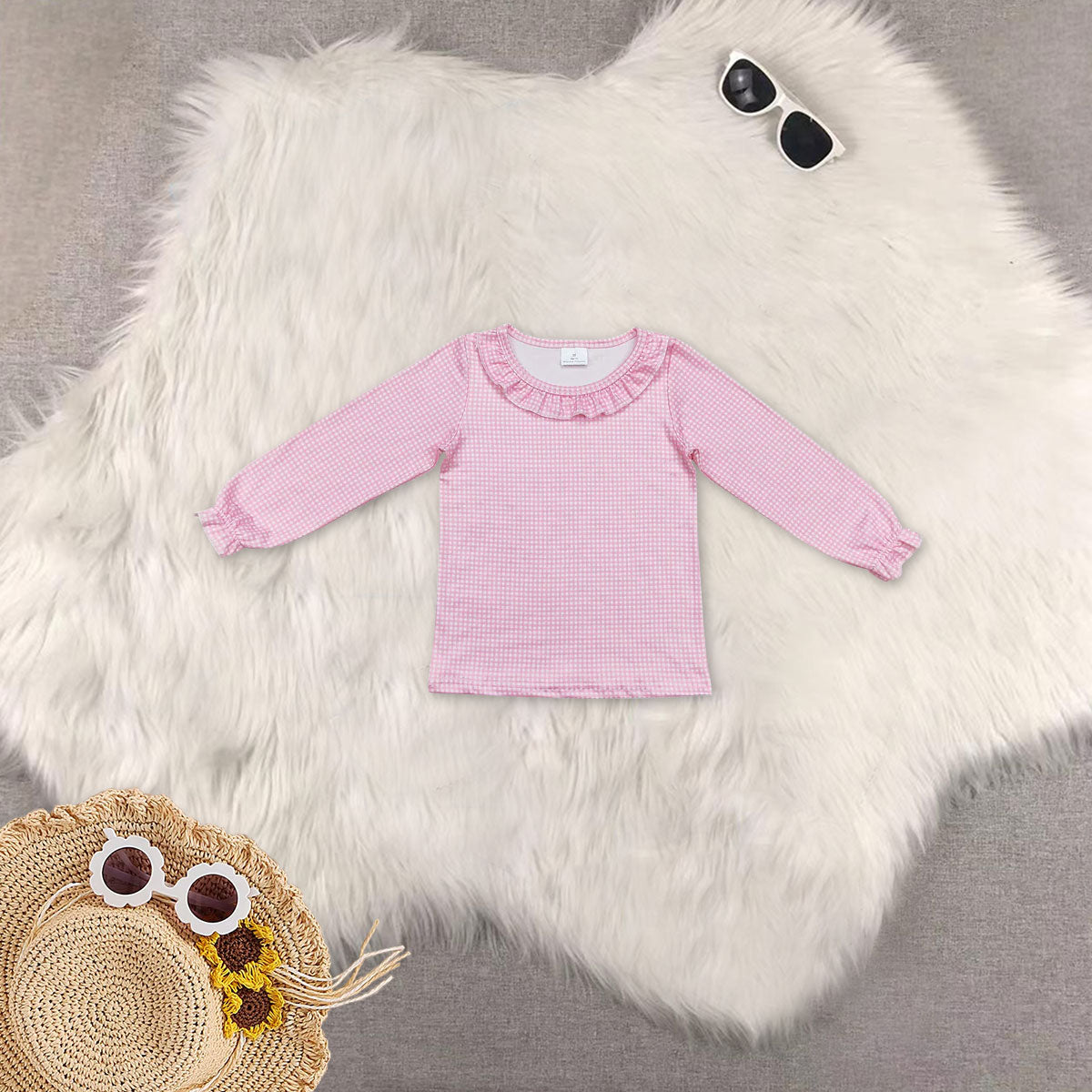 rts no moq Sibling baby girl clothes Pink and white plaid lace long sleeve top Christmas Nutcracker pink suspender jumpsuit sets and top and jumpsuit