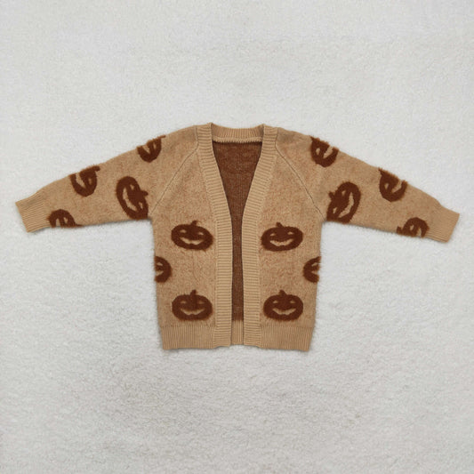 rts no moq GT0651 Halloween pumpkin khaki long-sleeved sweater cardigan