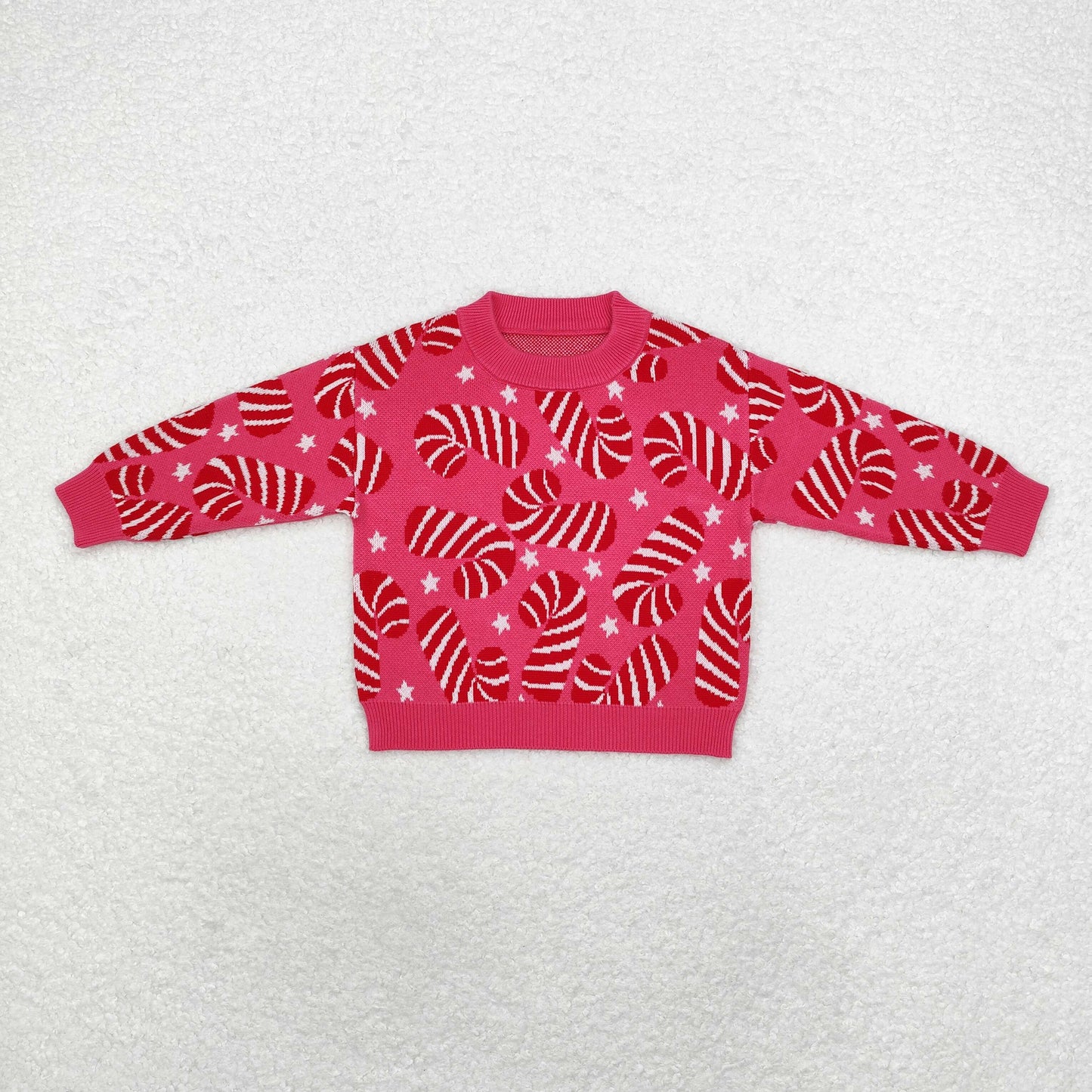 rts no moq GT0665 Christmas candy cane star pink long-sleeved sweater