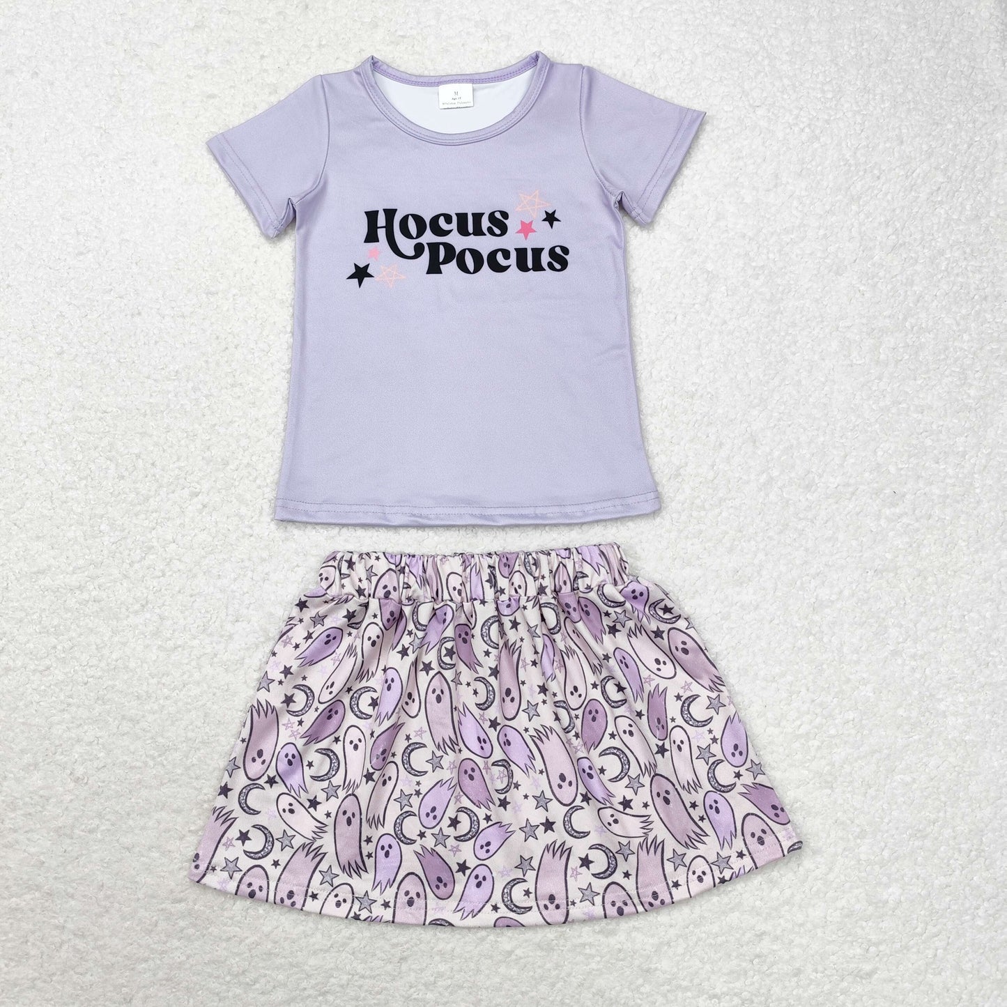 rts no moq GT0667+GLK0028 hocus pocus star purple short-sleeved top ghost star moon skirt sets