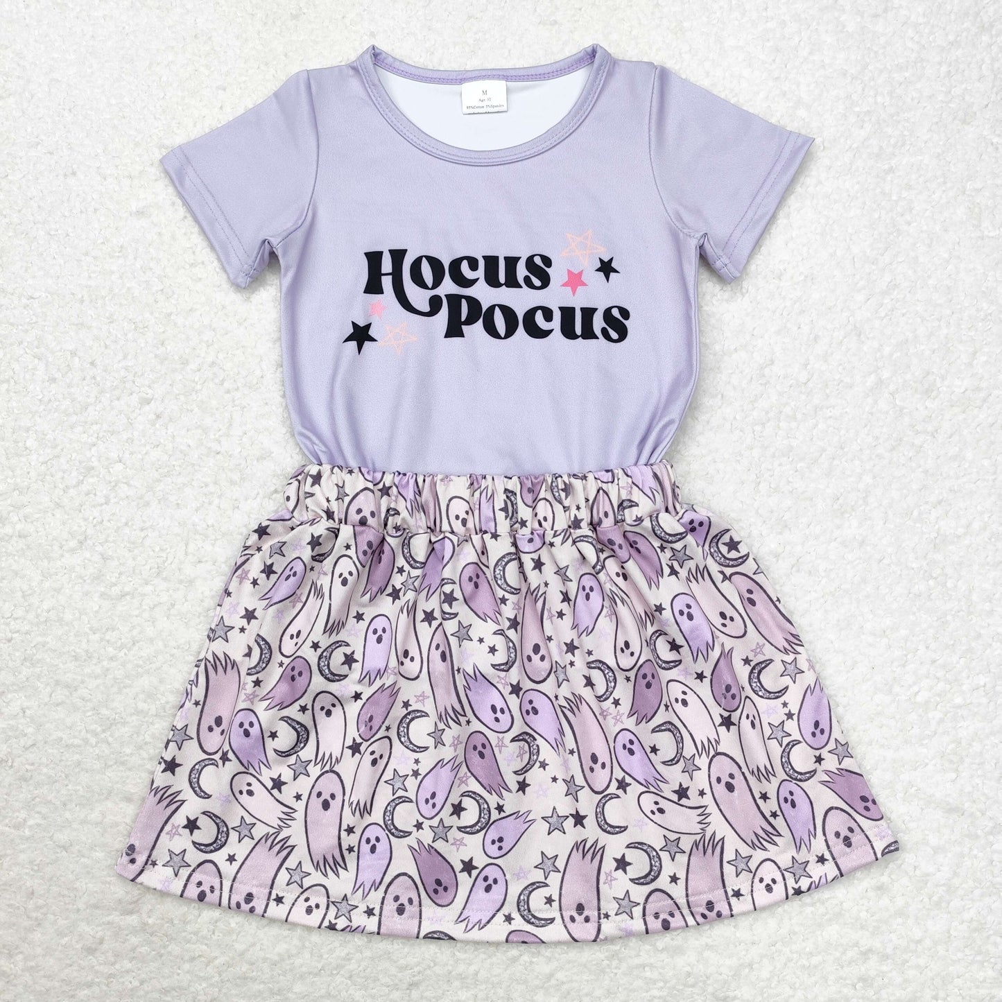 rts no moq GT0667+GLK0028 hocus pocus star purple short-sleeved top ghost star moon skirt sets