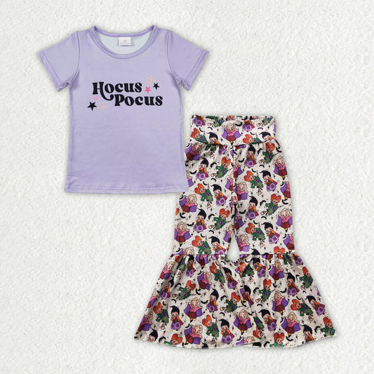 RTS no moq GT0667+P0256 hocus pocus star purple short-sleeved top hocus cartoon witch trousers sets