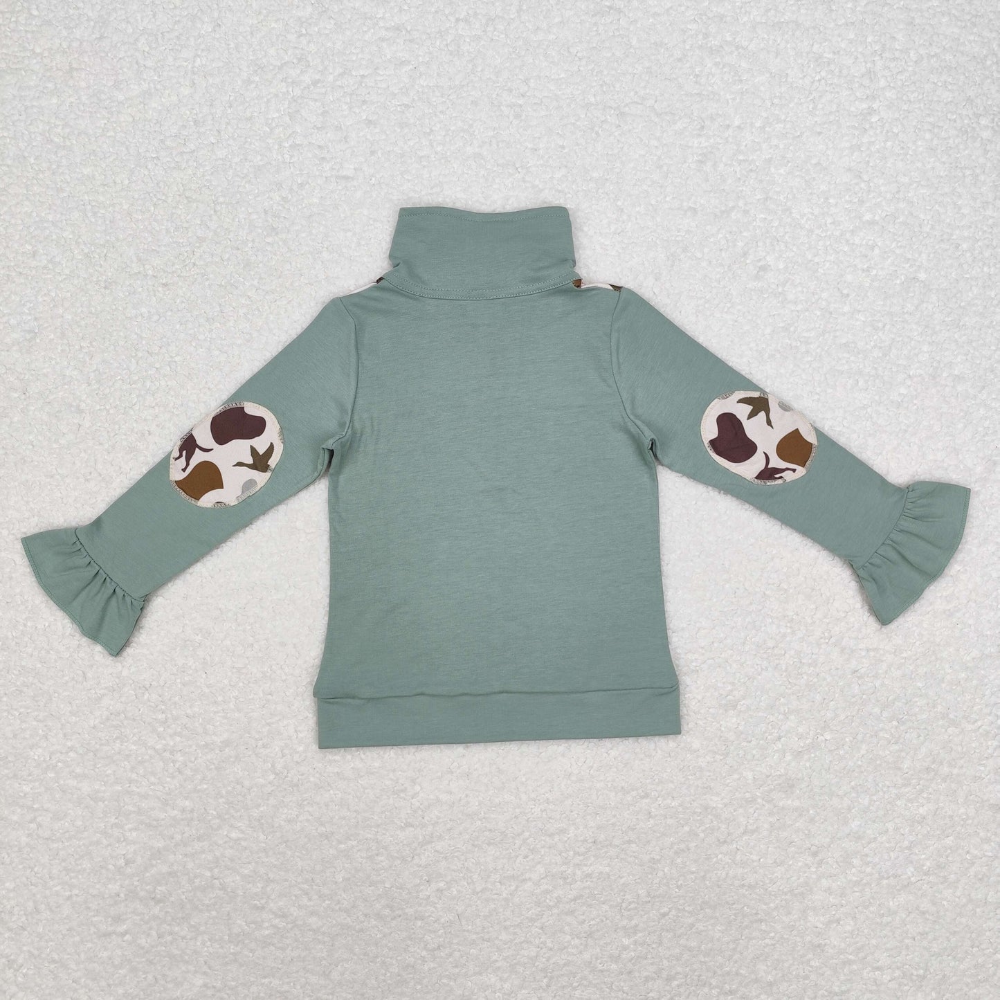 rts no moq GT0669 Puppy duck camouflage lace green zipper long-sleeved top