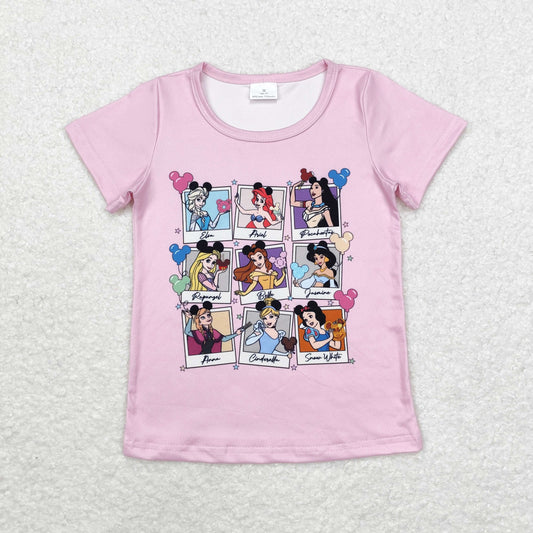 rts no moq GT0676 Cartoon Disney Princess Pink Short Sleeve Top