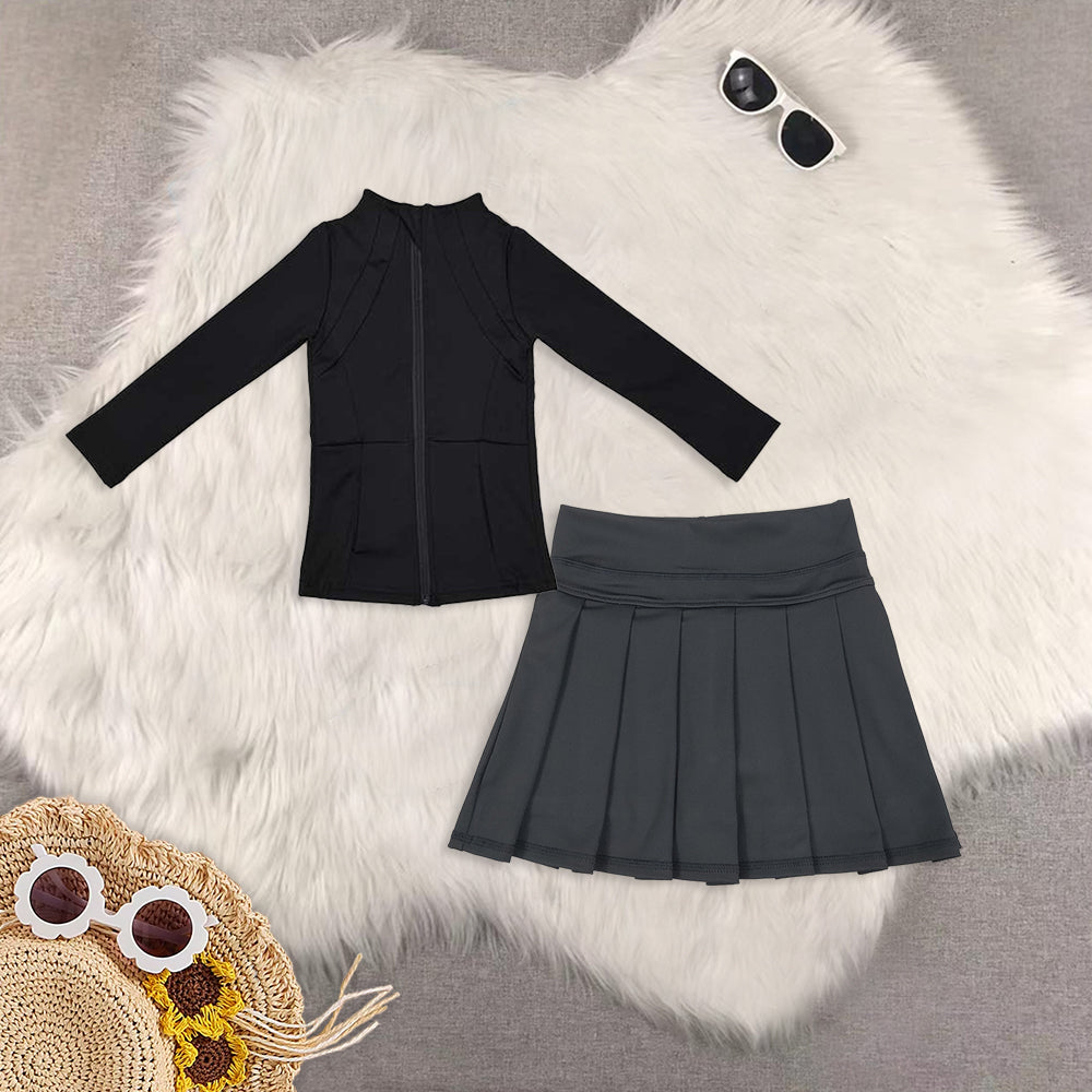 RTS NO MOQ Sibling baby Girls clothes yoga solid color long sleeve Clothes skirts Sets