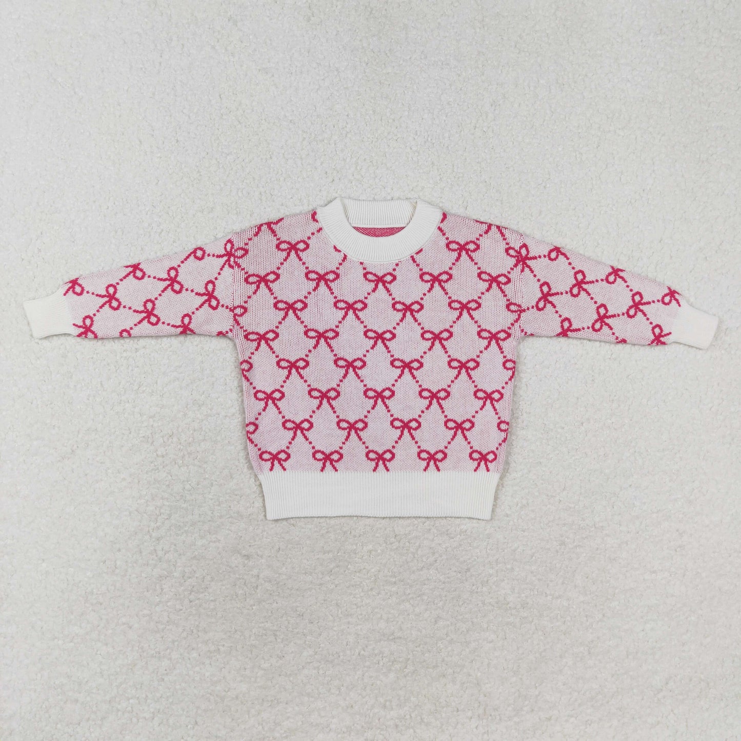 rts no moq GT0687 Pink long-sleeved cotton sweater with bow pattern