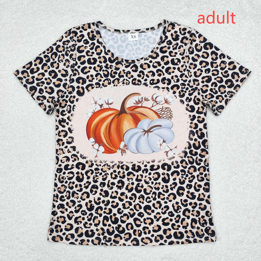 rts no moq GT0689 Adult female pumpkin leopard print short-sleeved top