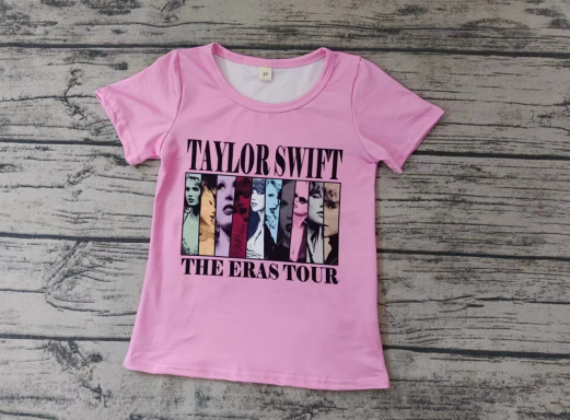 No moq GT0690 pre-order toddler girls clothes taylor swift pink short Sleeve Top