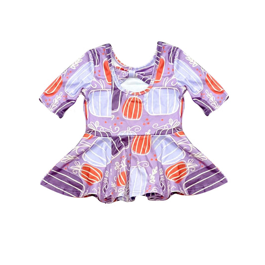 No moq GT0693 pre-order toddler girls clothes pumpkin purple short Sleeve Top 2024.8.3