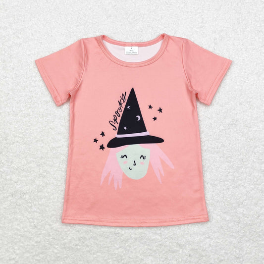 rts no moq GT0697 Spooky witch pink and orange short-sleeved top