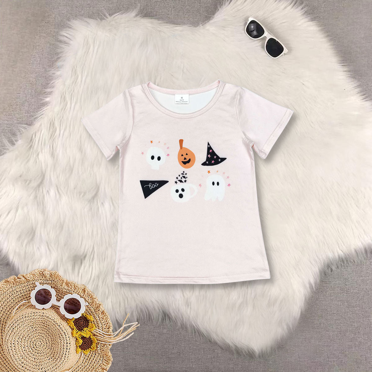 RTS NO MOQ Sibling baby girls clothes Halloween ghost pumpkin short-sleeved top and skirts