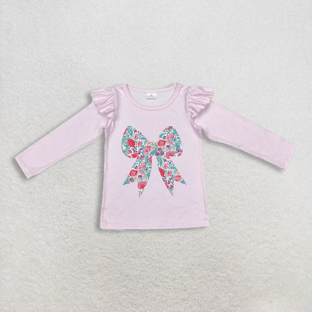RTS NO MOQ Sibling baby girl clothes bow floral pink long sleeve top pants sets and top and pants