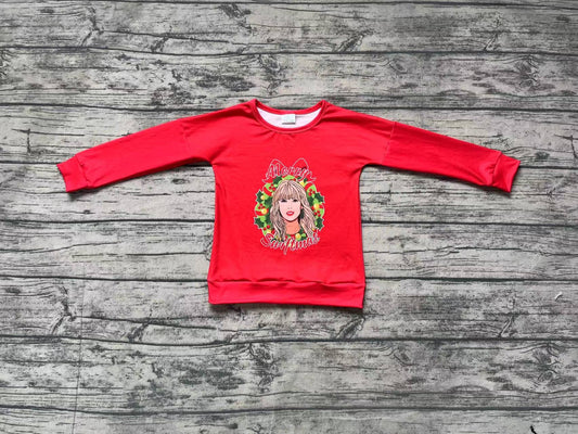 No moq GT0703 pre-order toddler girls clothes Christmas taylor swift red long Sleeve Top