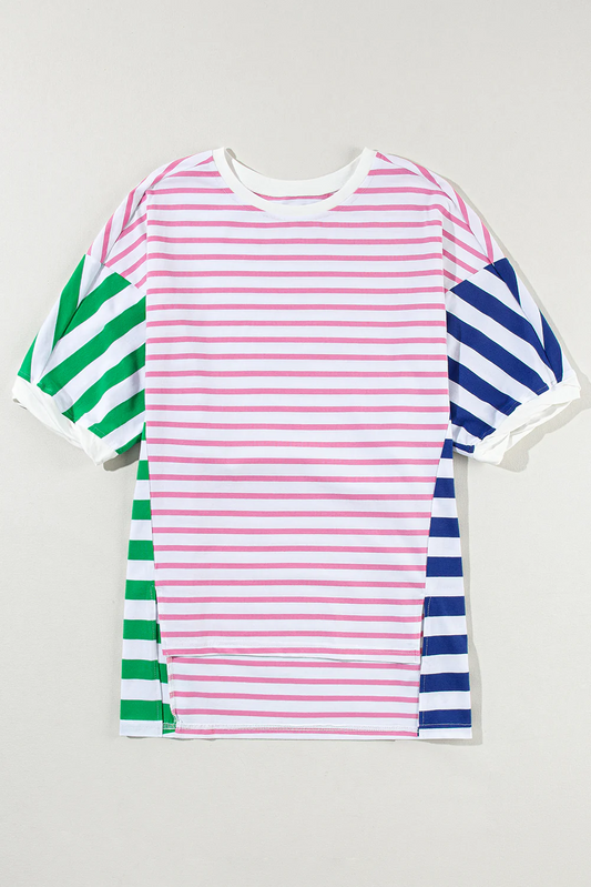 no moq GT0707 PRE-ORDER adult clothes colorful striped adult women short sleeve summer top-2024.8.8