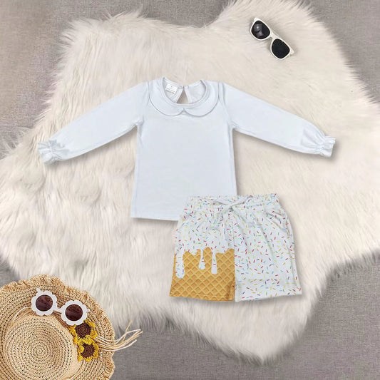 RTS NO MOQ Sibling baby boys girl clothes white long sleeve top and shorts and sets
