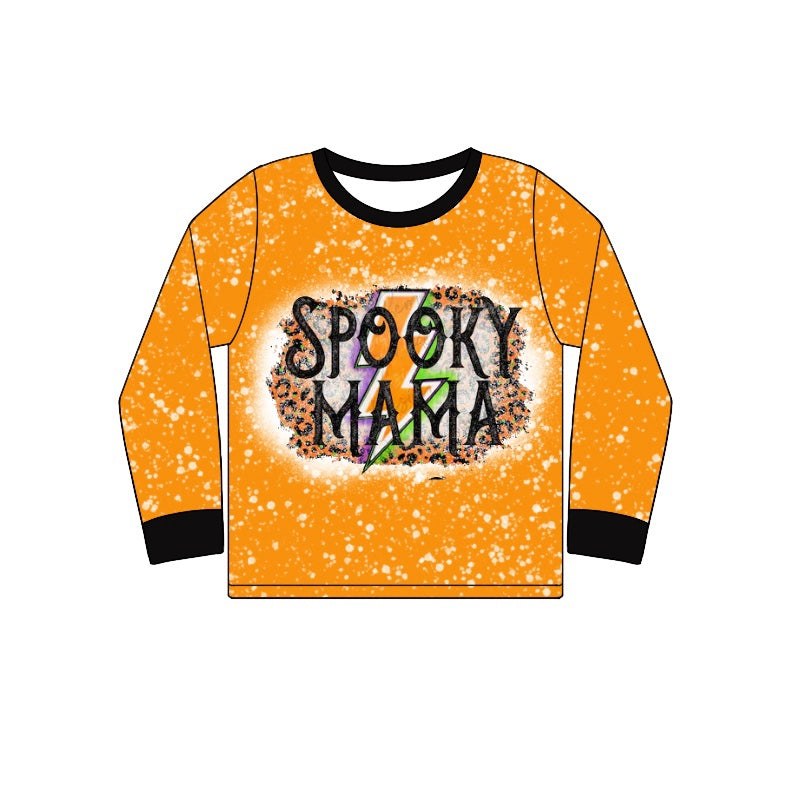 no moq GT0713 PRE-ORDER adult clothes spooky MAMA orange adult women long sleeve summer top-2024.8.13