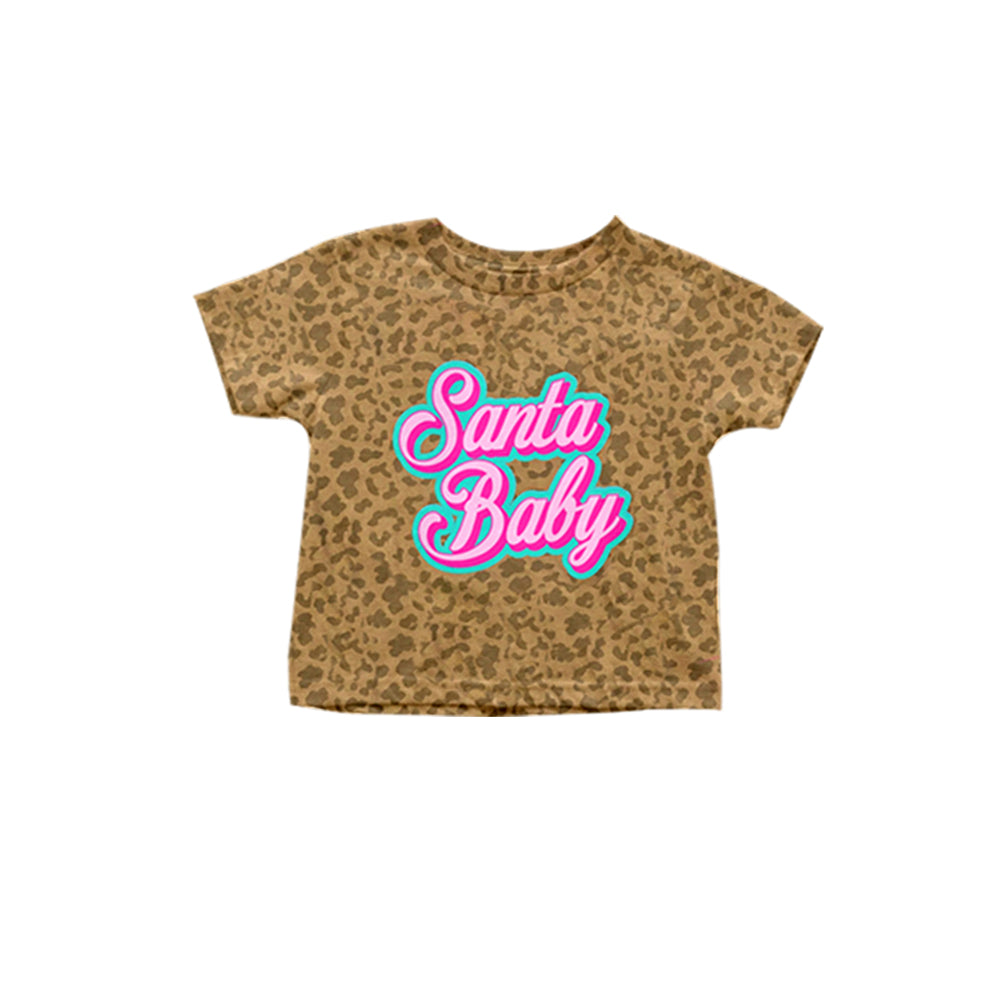 No moq GT0723 pre-order toddler girls clothes Santa baby leopard short Sleeve Top 2024.8.2