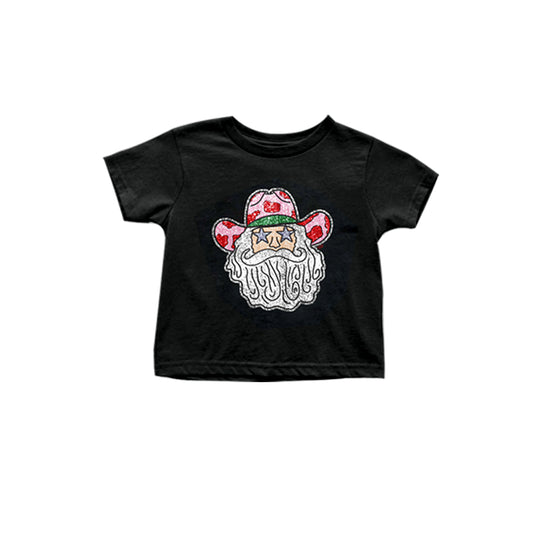 No moq GT0724 pre-order toddler girls clothes Christmas Santa Claus black short Sleeve Top 2024.8.2