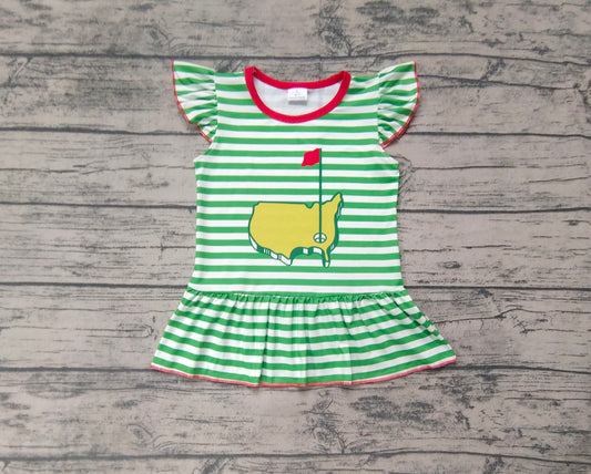 No moq GT0771 pre-order toddler girls clothes green striped flying Sleeve Top