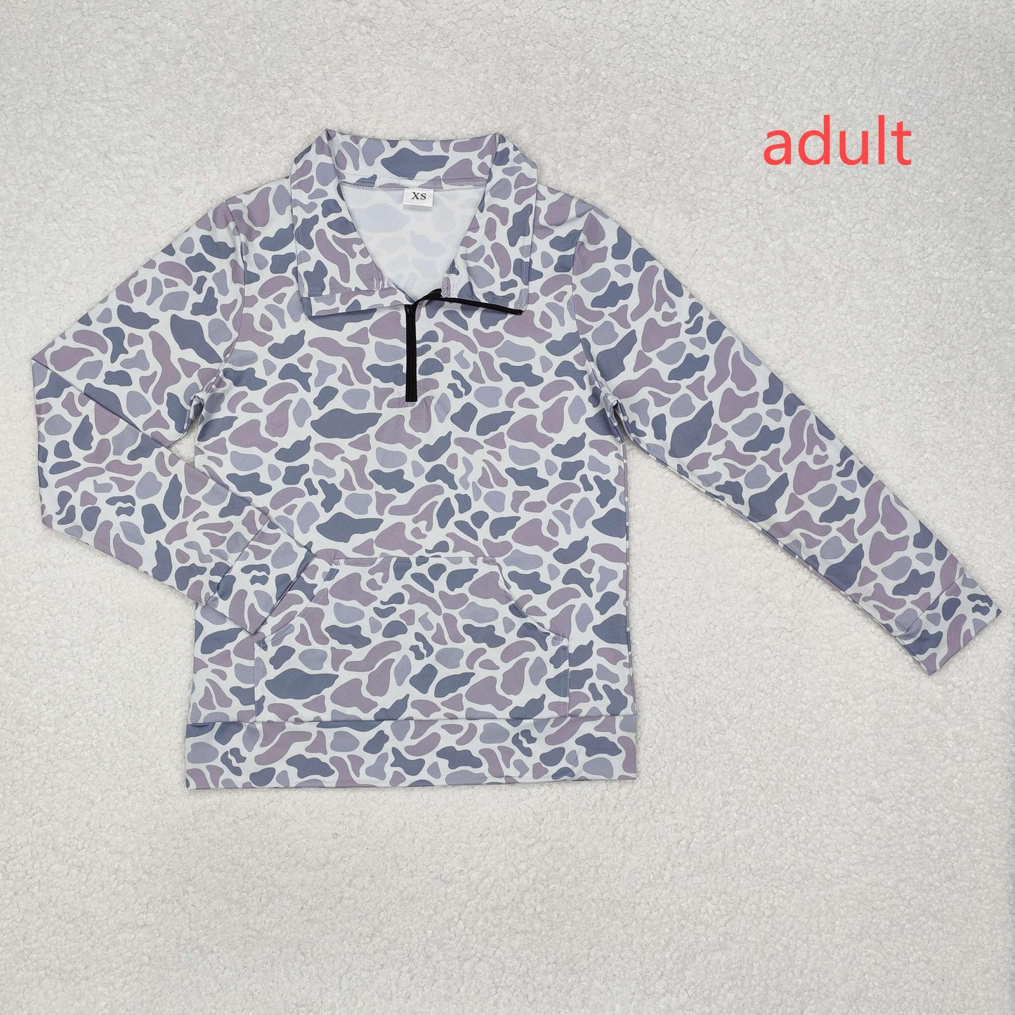 RTS NO MOQ ETA 5/7days Arrived GT0832 Adult female pocket camouflage gray blue zipper long sleeve top