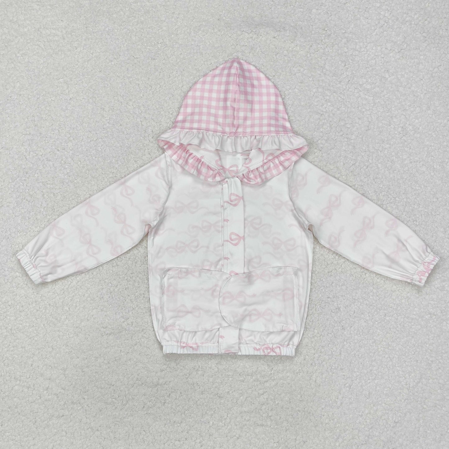 RTS NO MOQ ETA 5/7days Arrived GT0873 Bow pattern pink and white plaid zipper hooded long-sleeved top