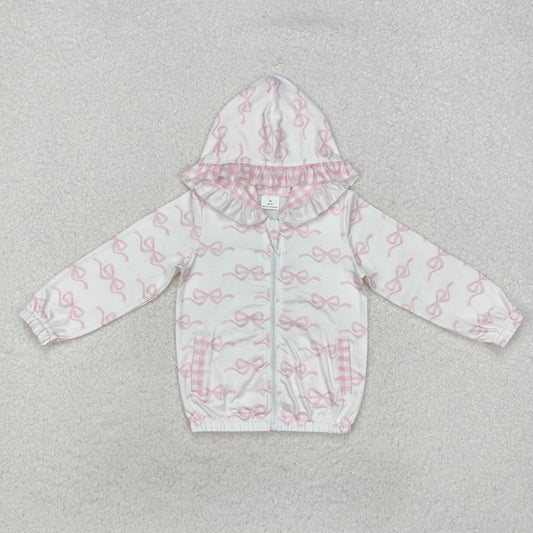 RTS NO MOQ ETA 5/7days Arrived GT0873 Bow pattern pink and white plaid zipper hooded long-sleeved top