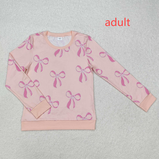 RTS NO MOQ ETA 5/7days arrived GT0878 Adult female pink long-sleeved top with bow pattern