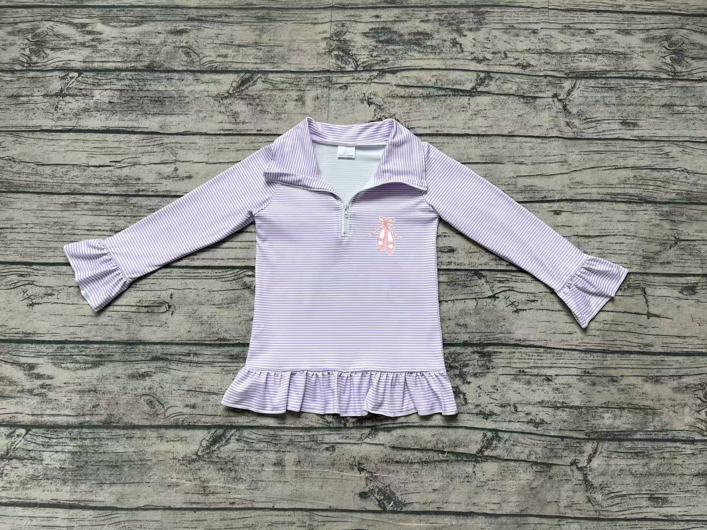 No moq GT0887 pre-order toddler girls clothes embroidery purple long Sleeve Top