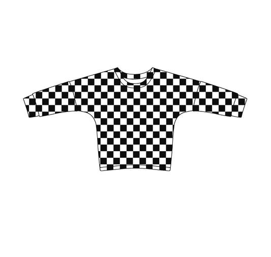 No moq GT0905 pre-order toddler girl clothes black and white plaid long Sleeve Top 2024.12.5