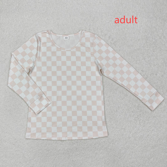RTS NO MOQ ETA 5/7days arrived GT0906 Adult Women Pink Checkered Long Sleeve Shirts Tops