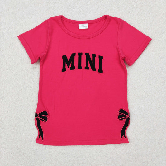 RTS NO MOQ ETA 5/7days Arrived GT0917 Embroidered mini letters black bow rose red short-sleeved top