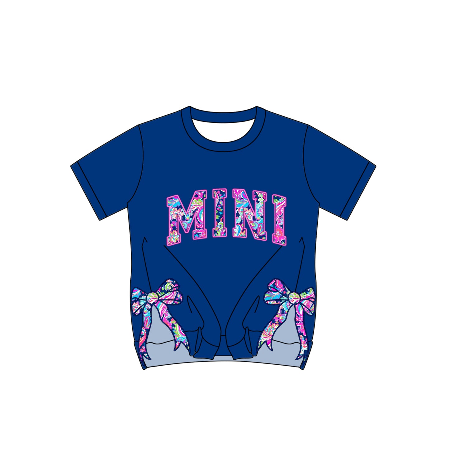 No moq GT0924 pre-order toddler girls clothes MINI bow dark blue short Sleeve Top 2024.12.23