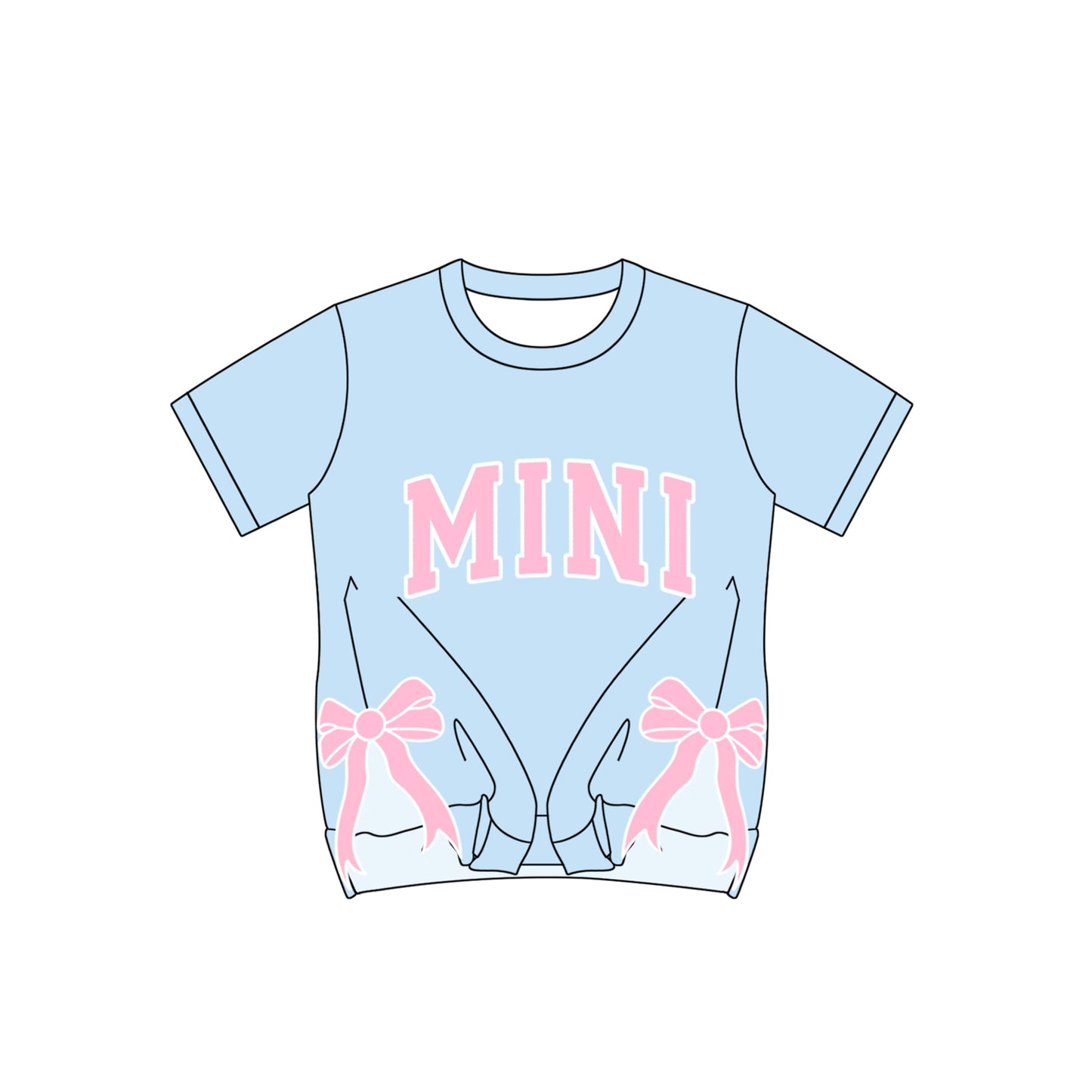 No moq GT0925 pre-order toddler girls clothes MINI bow blue short Sleeve Top 2024.12.23