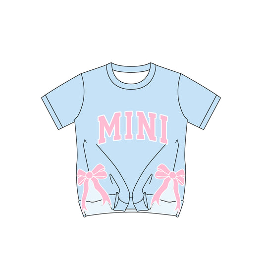 No moq GT0925 pre-order toddler girls clothes MINI bow blue short Sleeve Top 2024.12.23