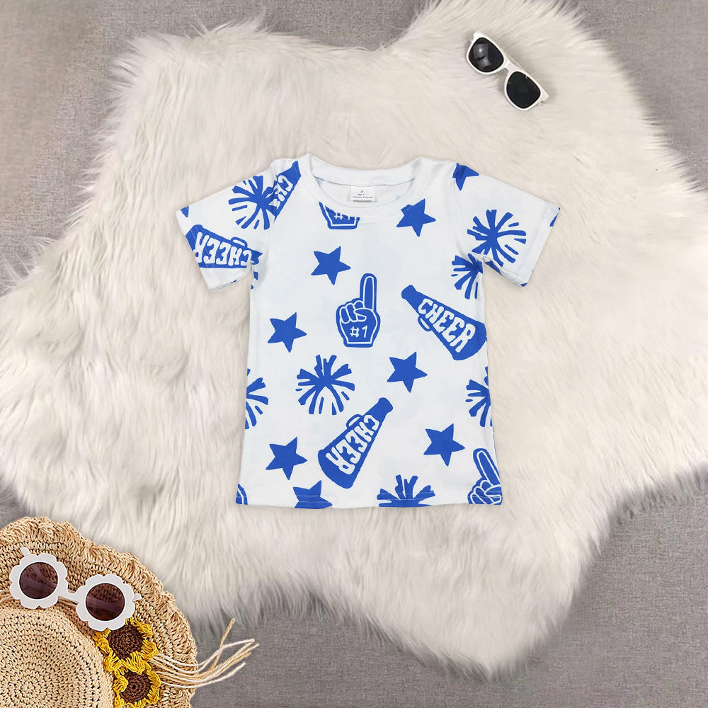 RTS NO MOQ Girls Boys cheers short sleeve Clothes Sets and top and shorts