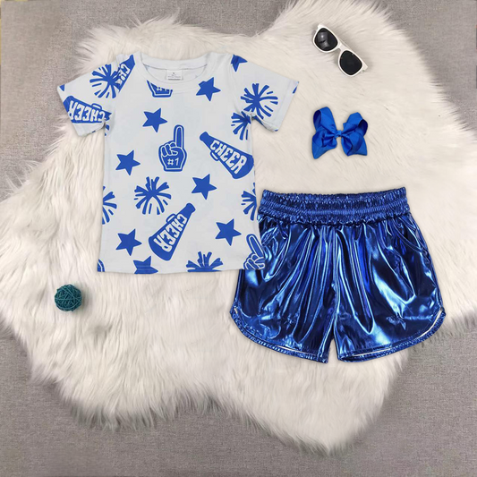 RTS NO MOQ Girls Boys cheers short sleeve Clothes Sets and top and shorts