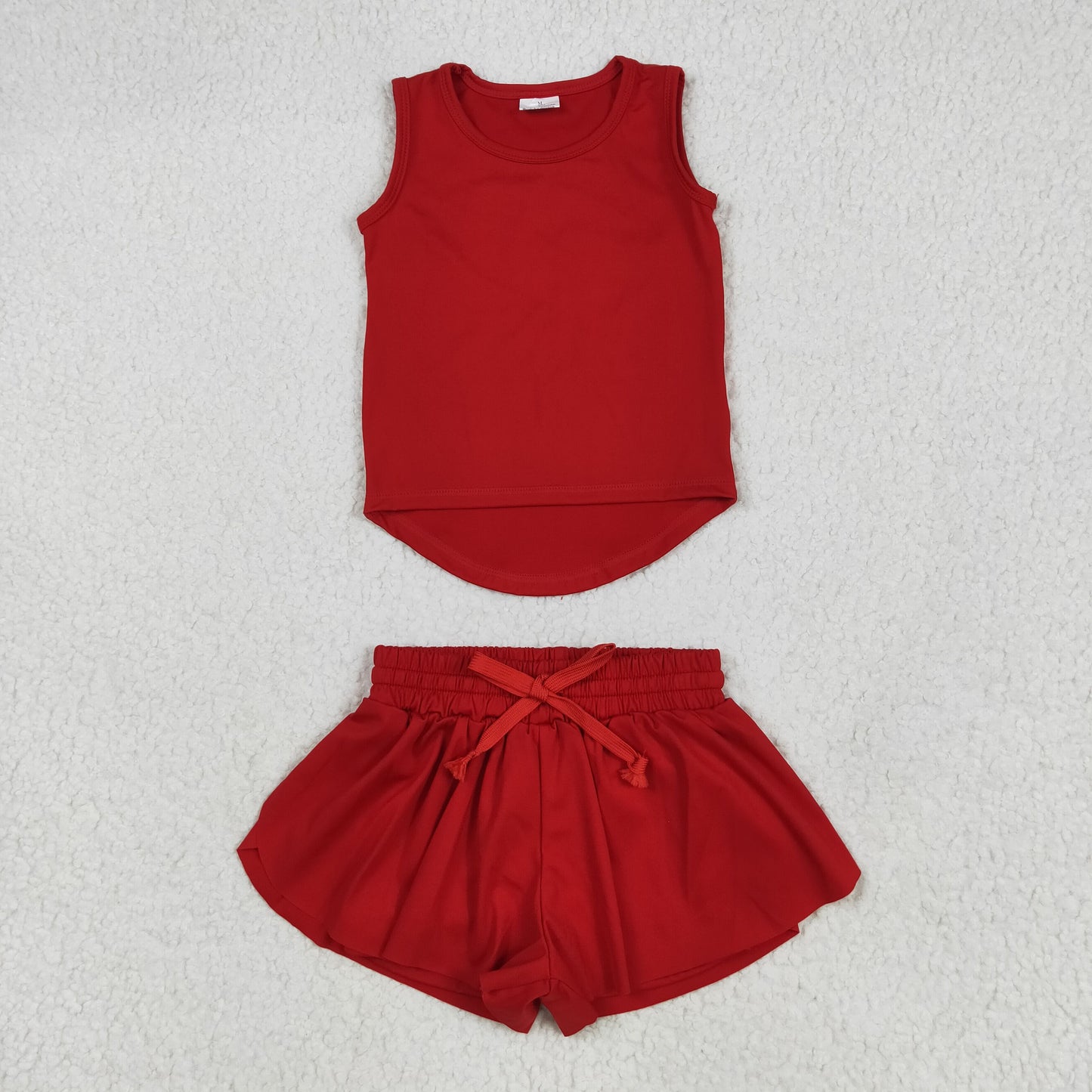 RTS NO MOQ GT0981+SS0544 Pure red sleeveless vest yoga top shorts sets