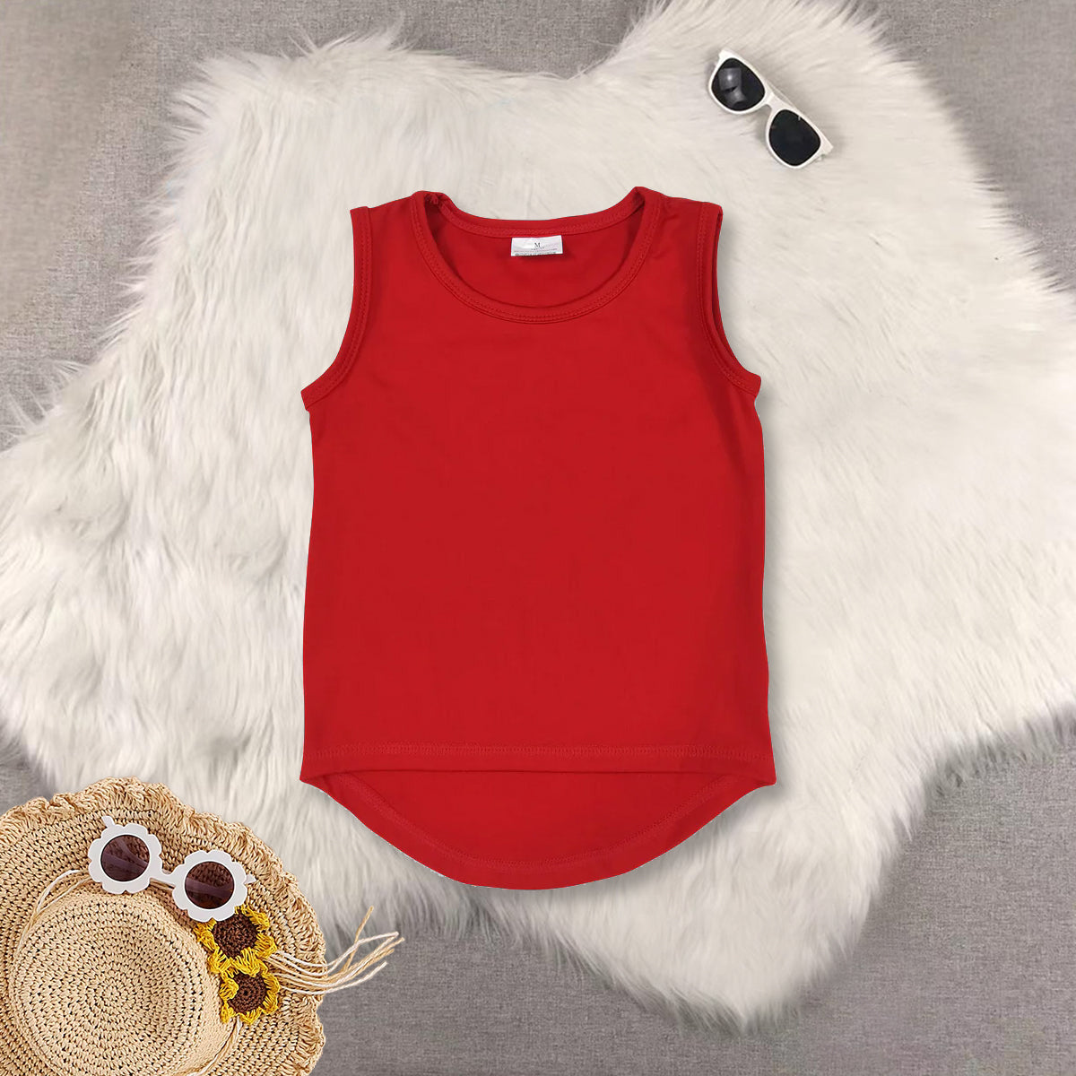 RTS NO MOQ Sibling Girls yoga pure red short sleeve Clothes Sets and top and shorts