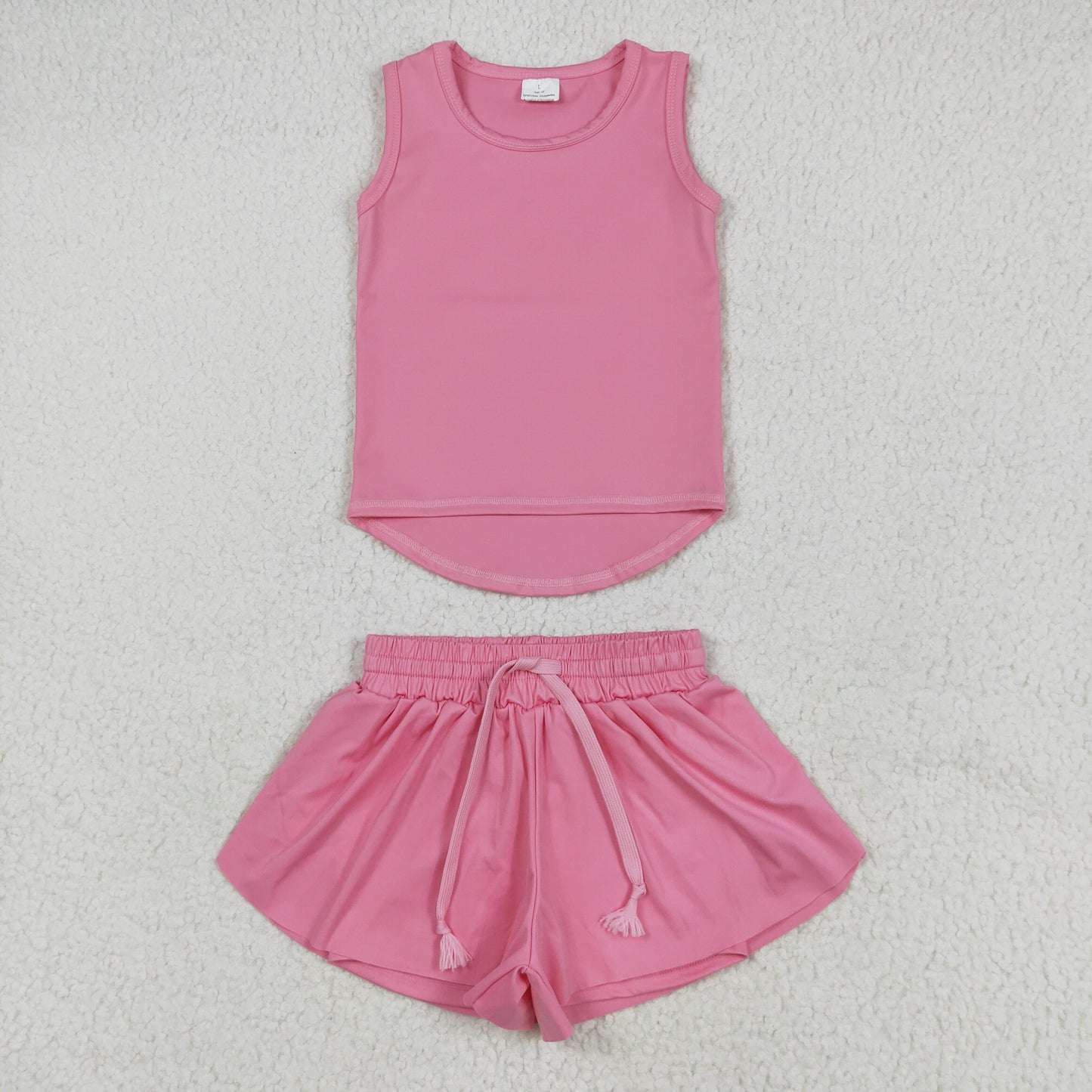 RTS NO MOQ GT0983+SS0546 Pink sleeveless yoga top shorts sets