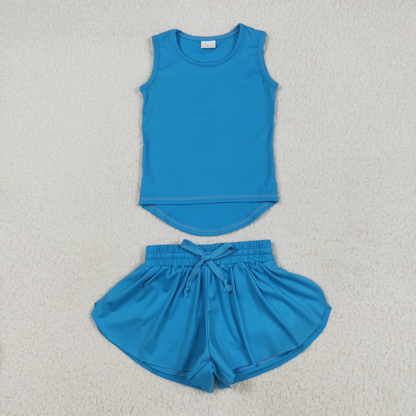 RTS NO MOQ GT0986+SS0549 Solid blue sleeveless yoga vest top shorts sets