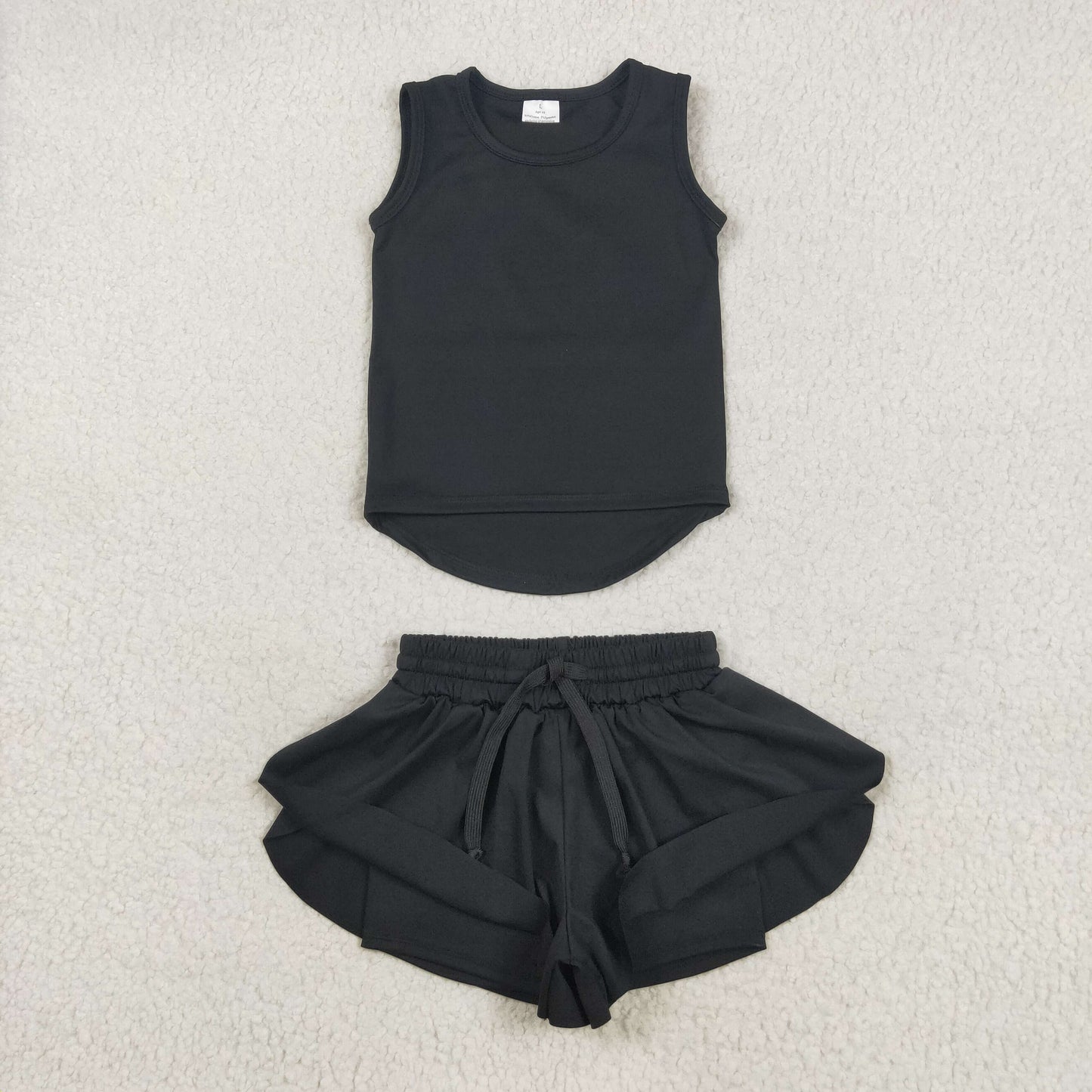 RTS NO MOQ GT0987+SS0551 Pure black sleeveless vest yoga top shorts sets