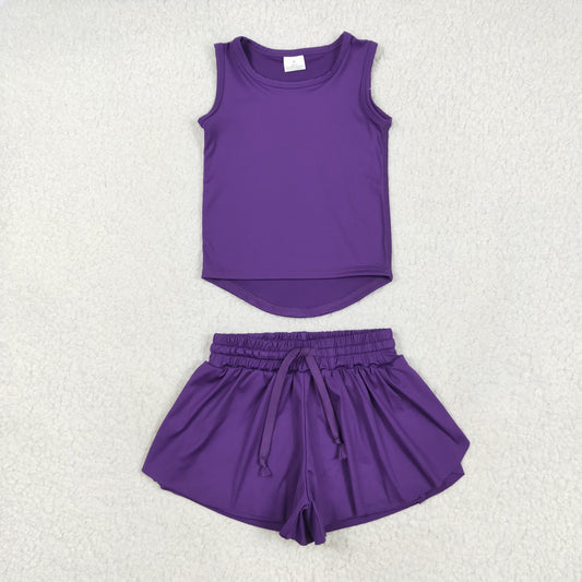 RTS NO MOQ GT0996+SS0602 Pure purple sleeveless vest yoga top shorts sets