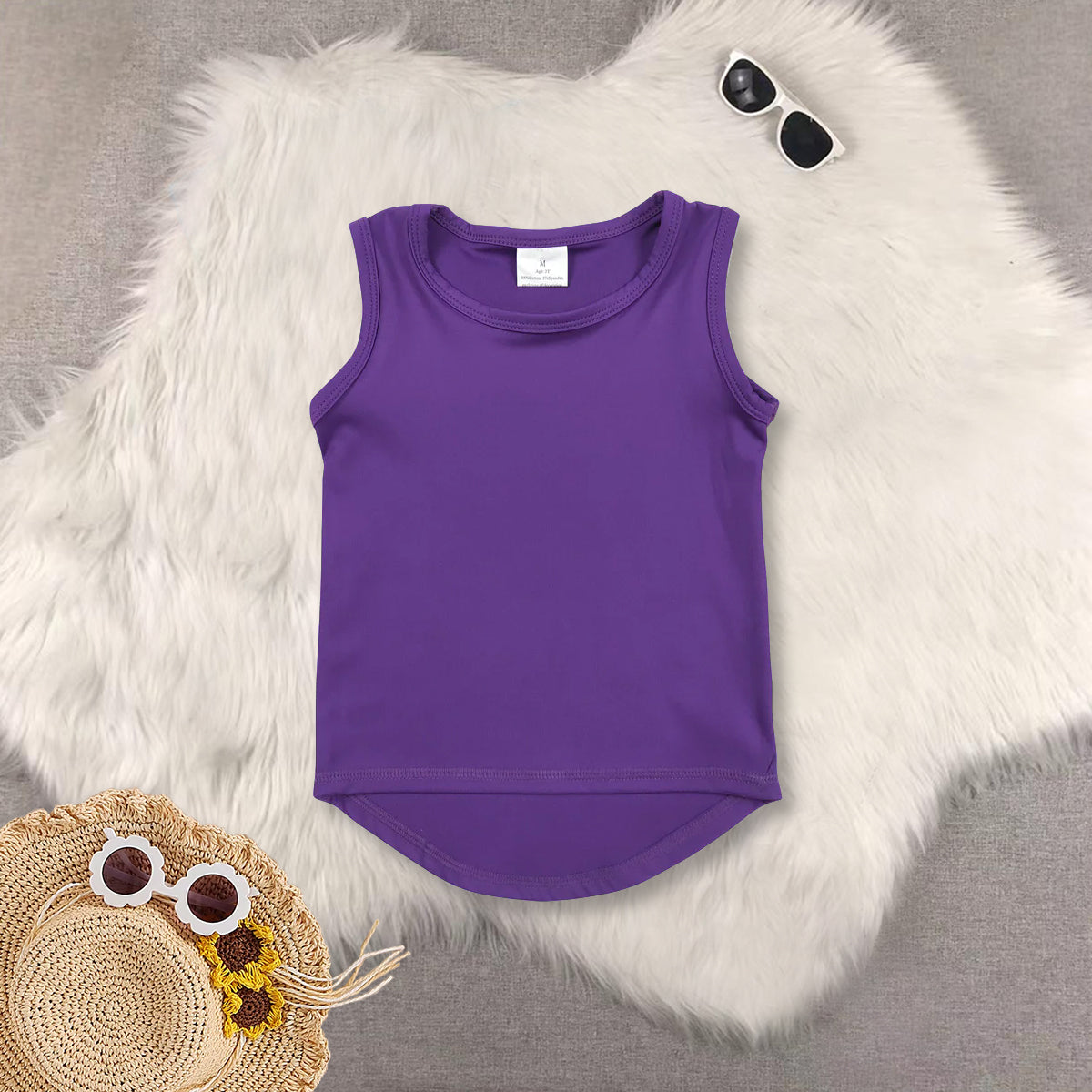 RTS NO MOQ Sibling baby girls clothes yoga Pure purple sleeveless short sets and yoga Top and shorts