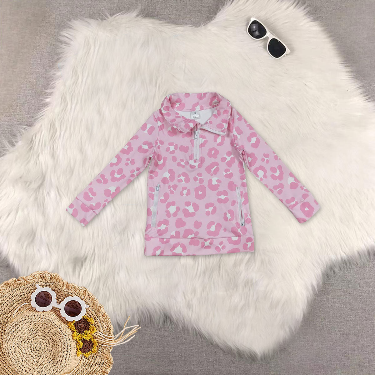 RTS NO MOQ Sibling baby girl clothes yoga leopard long sleeved top pink sequined pants set and top and pants