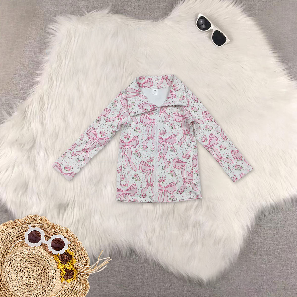 RTS NO MOQ Sibling baby girl clothes yoga bow floral long sleeved top pink sequined pants set and top and pants