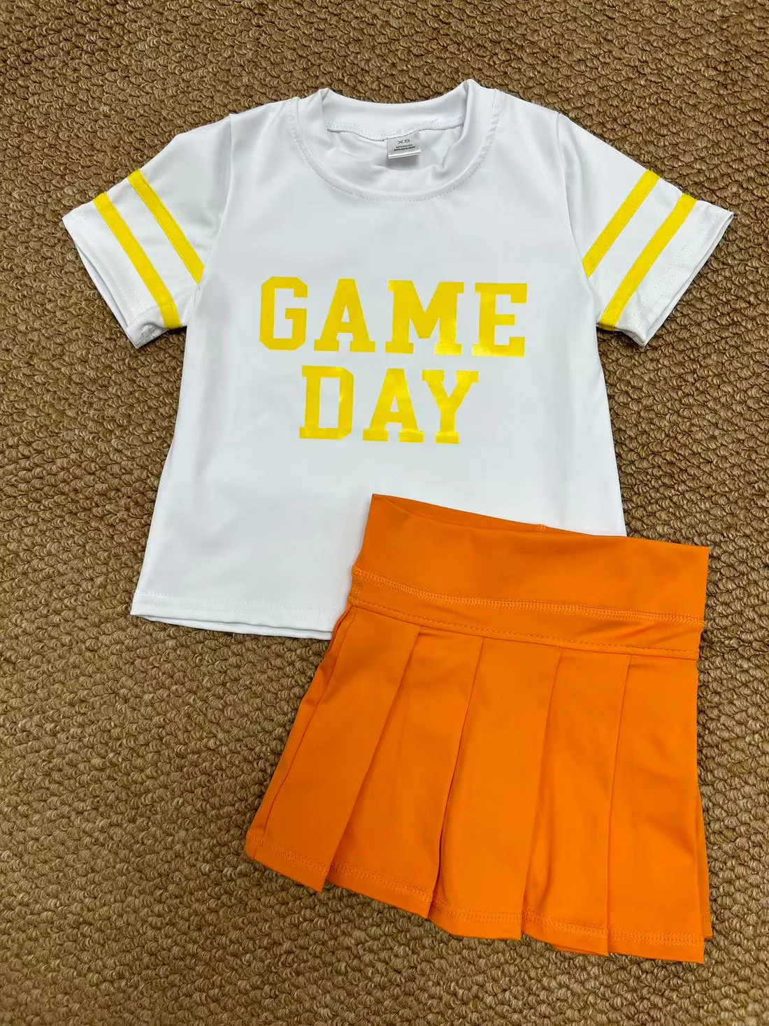 RTS NO MOQ Sibling baby girls clothes Game Day short-sleeved yoga top skirt set and dress