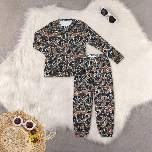 RTS NO MOQ Sibling Adult Women's camouflage long-sleeved pants sets and top and pants