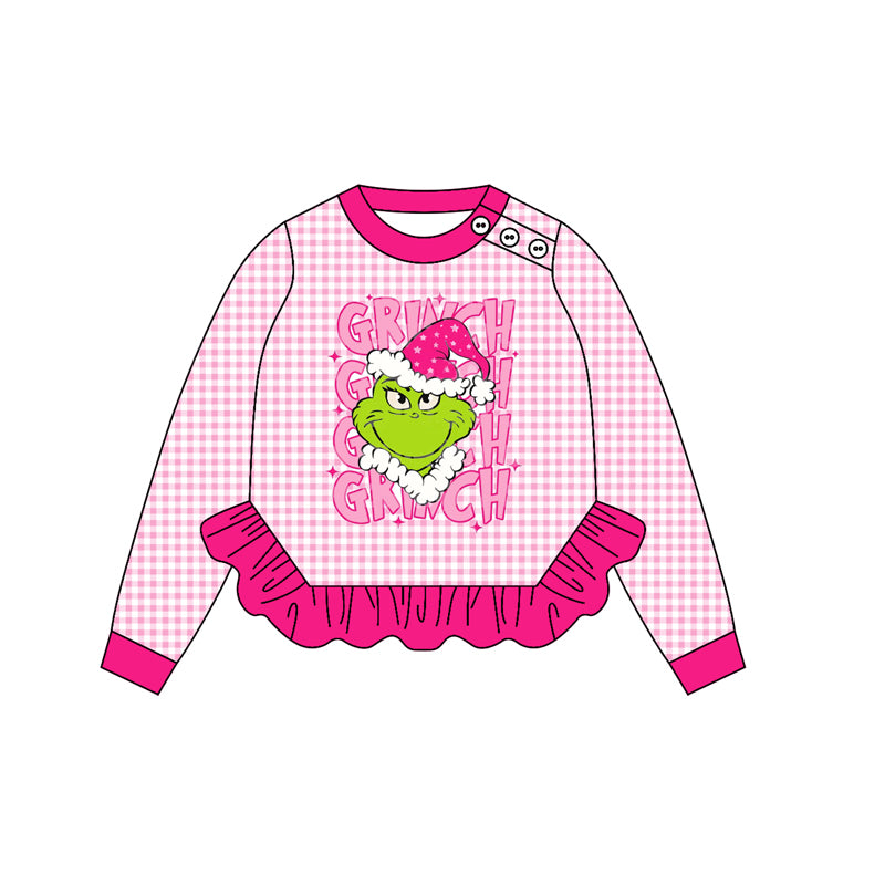 (Pre Order) No moq GT1154 pre-order toddler girl clothes Christmas cartoon pink long Sleeve Top -2025.8.9