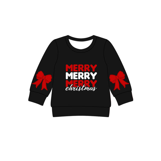(Pre Order) No moq GT1160 pre-order toddler girl clothes Christmas MERRY black long Sleeve Top -2025.8.13